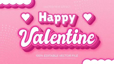 Happy valentines day editable text style effect pink color theme Stock Illustration