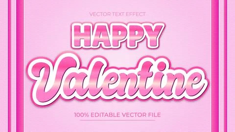 Happy valentines day editable text style effect pink color theme Stock Illustration