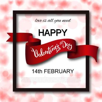 Happy Valentines Day in frame with scroll banner - vector illustration Illustrazione stock