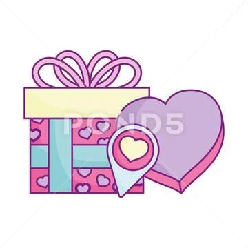 Happy valentines day, gift and box shaped heart romantic love Stock Illustration
