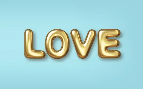 Happy Valentines Day greeting card. Realistic 3d gold metallic text on blue Stock Illustration