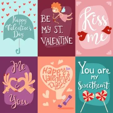 Happy Valentines Day greeting cards vector illustration Stock Illustration