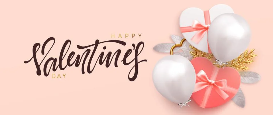 Happy Valentines Day. Holiday background, realistic design objects. gift box  Illustrazione stock