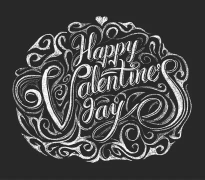 Happy Valentines Day. Lettering on chalkboard Stock Illustration