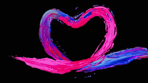 Happy Valentine's day liquid splash 3d animation, Love Heart Shape Stock Footage 85474311