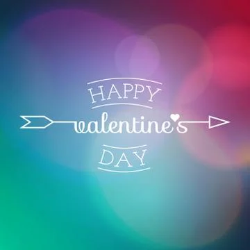 Happy Valentines Day logo. Vector illustration of a Cupid arrow on blurred Stock Illustration