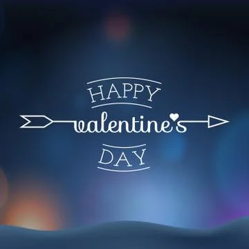 Happy Valentines Day logo. Vector illustration of a Cupid arrow on blurred Stock Illustration