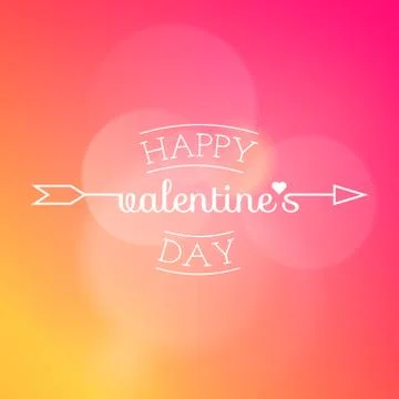 Happy Valentines Day logo. Vector illustration of a Cupid arrow on blurred Stock Illustration