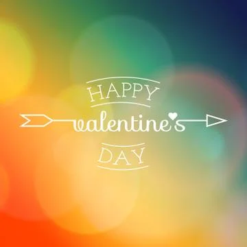 Happy Valentines Day logo. Vector illustration of a Cupid arrow on blurred Stock Illustration