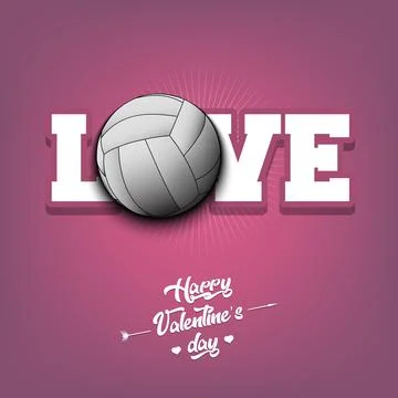 Happy Valentines Day. Love and volleyball ball Stock Illustration