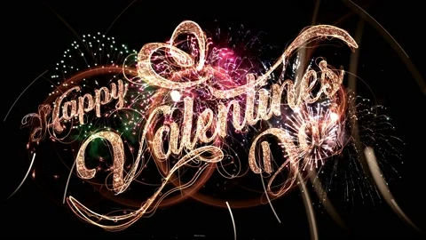 Happy Valentines Day magic Fireworks with particles and sparks on night sky Stock Footage 101924947