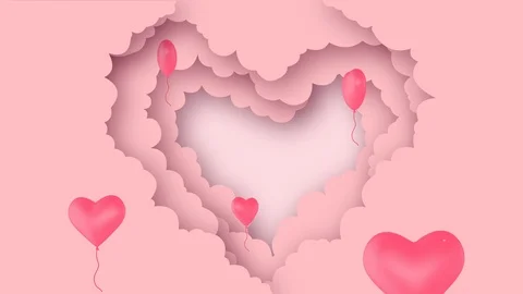 Happy Valentine's Day motion Heart Paper Cut with Heart Balloon on background. Stock Footage 123711049
