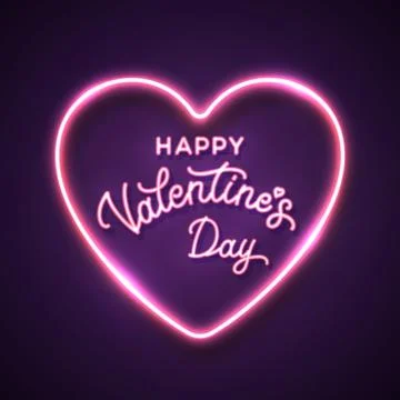 Happy Valentines Day. Neon script lettering text. 스톡 일러스트