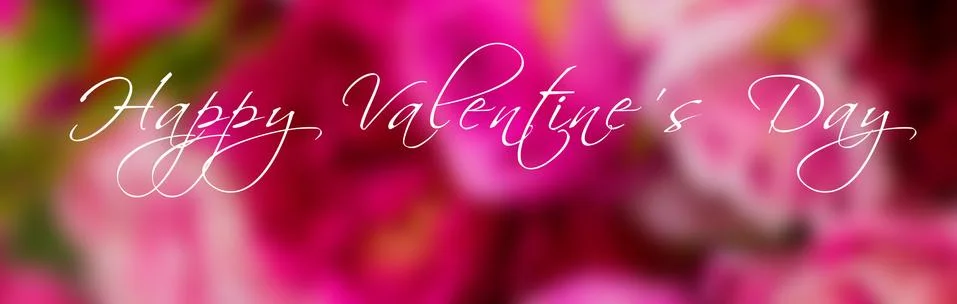 Happy Valentines Day Script over Pink and Purple Floral Pattern Stock Illustration