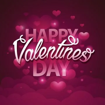 Happy valentines day script text on pink background with hearts. Vector Stock Illustration