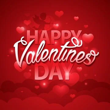 Happy valentines day script text on red background with hearts. Vector Stock Illustration