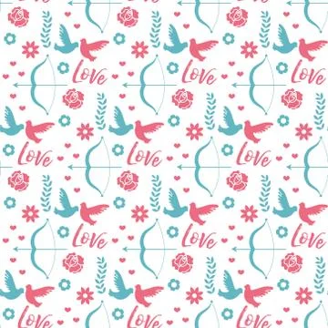 Happy Valentine's Day seamless pattern. Cute romantic love endless background Stock Illustration
