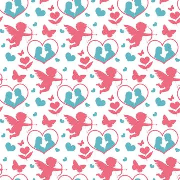 Happy Valentine's Day seamless pattern. Cute romantic love endless background Stock Illustration