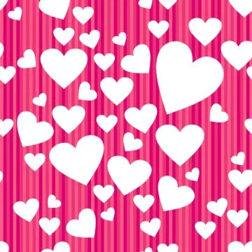 Happy Valentines day seamless pattern. White hearts isolated on stripped pink Stock Illustration