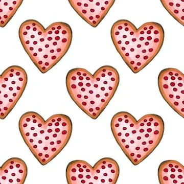 Happy Valentine's Day seamless pattern background. Set hearts of love cookies Illustrazione stock