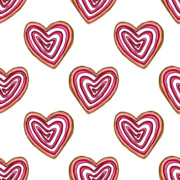 Happy Valentine's Day seamless pattern background. Set hearts of love cookies Illustrazione stock
