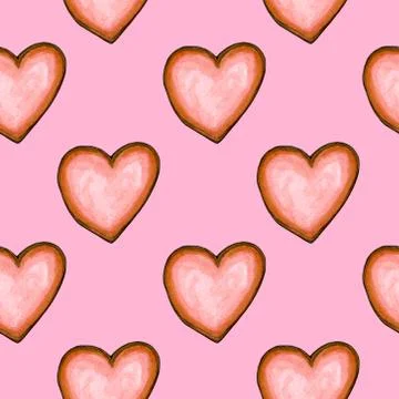 Happy Valentine's Day seamless pattern background. Set hearts of love cookies Illustrazione stock