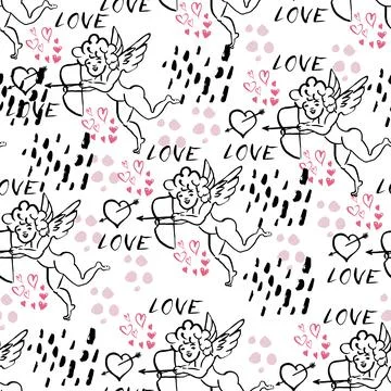 Happy Valentines Day seamless pattern. Vector illustration. Illustrazione stock