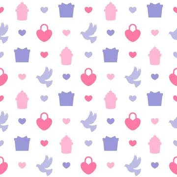 Happy Valentine's Day Seamless Pattern Design with Decoration in Template H.. Illustrazione stock