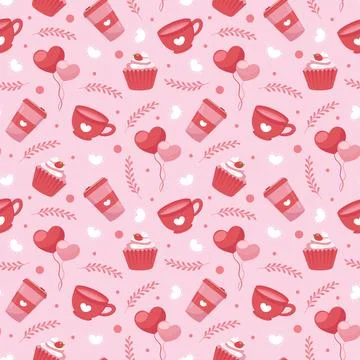 Happy Valentines Day Seamless Pattern Design Love Greeting Card Template Ha.. Illustrazione stock