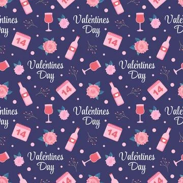 Happy Valentines Day Seamless Pattern Design Love Greeting Card Template Ha.. Illustrazione stock