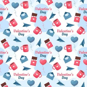 Happy Valentines Day Seamless Pattern Design Love Greeting Card Template Ha.. Illustrazione stock