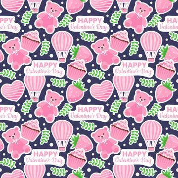 Happy Valentines Day Seamless Pattern Design Love Greeting Card Template Ha.. Illustrazione stock