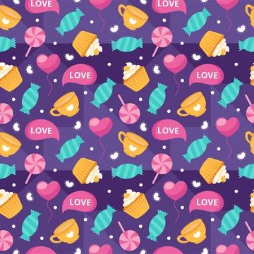 Happy Valentines Day Seamless Pattern Design Love Greeting Card Template Ha.. Illustrazione stock