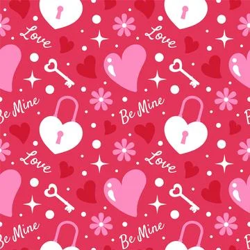 Happy Valentine's Day Seamless Pattern For Love Greeting Card Template Hand.. 스톡 일러스트