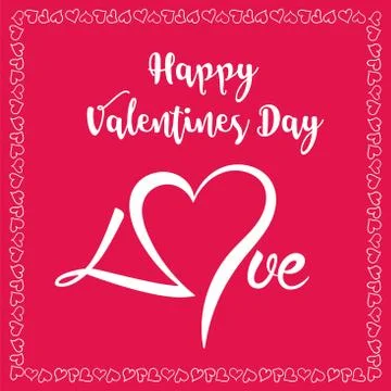 Happy valentines day sign. On red background with hearts in border Stock Illustration