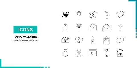 Happy valentine's day simple icon set Stock Illustration