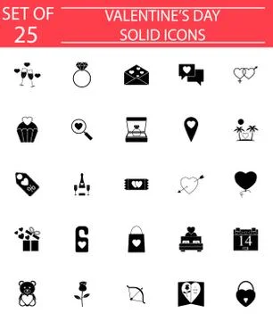 Happy Valentines day solid icon set Stock Illustration