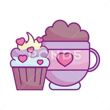 Happy valentines day, sweet cupcake chocoalte cup hearts love Stock Illustration