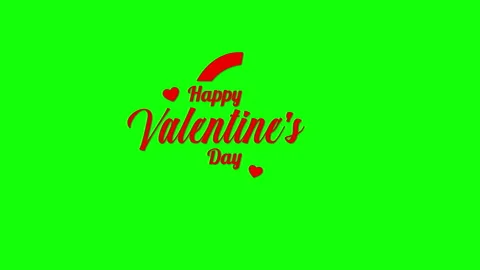 Happy valentine's day text animation with hearts, green screen background animat Stock Footage 299696507