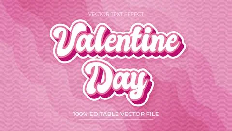 Happy Valentines day text effect Editable three dimension text style pink col Stock Illustration