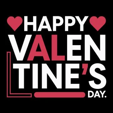 Happy Valentines Day Text with Red Hearts on Black Background Ilustração Stock