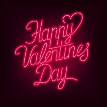 Happy Valentines Day text. Vector neon sign. Stock Illustration