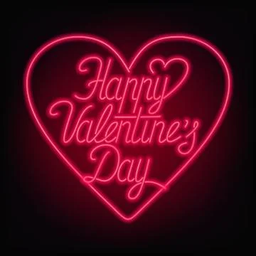 Happy Valentines Day text. Vector neon sign on a dark background. Stock Illustration