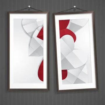 Happy Valentines Day. Two Frames Of Picture On A Striped Old Wall. Happy V... Stock Photos