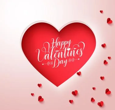 Happy valentines day typography text in red paper cut heart Stock Illustration