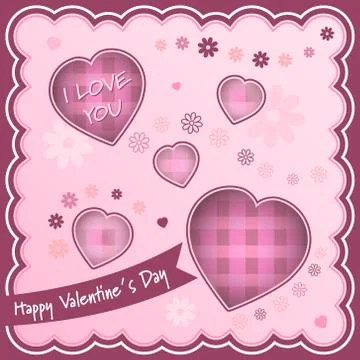 Happy Valentines Day vector background with hearts and flowers. Stock Illustration