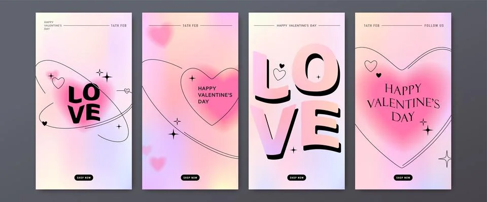 Happy Valentines Day vector background set. Modern poster template with gradient Stock Illustration