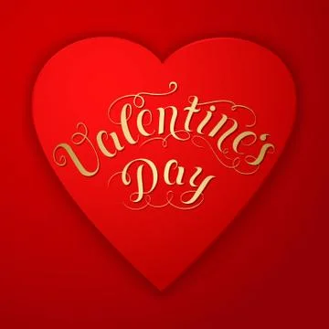 Happy Valentine's day vector card. With big red heart and text. Elegant and t Stock Illustration