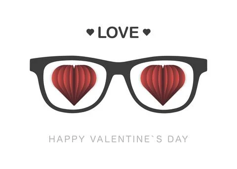 Happy Valentines Day vector design with 3d realistic paper hearts decorations Stock Illustration