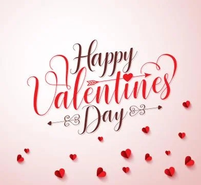 Happy valentines day vector typography or calligraphy with paper cut red hearts 库存插图